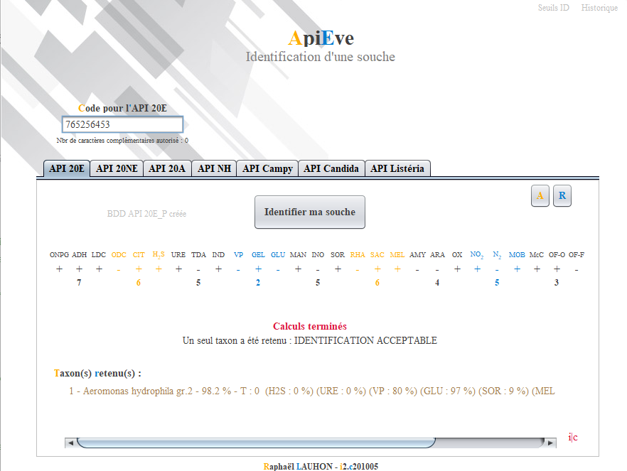 ApiEve – Identification d’une souche